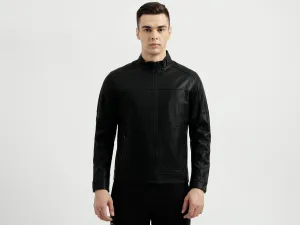 Men's Regular Fit Band Collar Textured Jacket