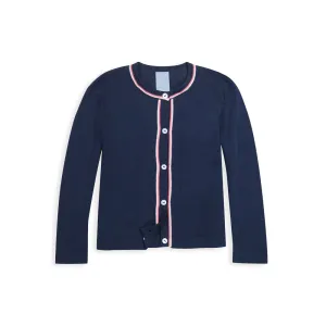 Mercerized Pima Mae Cardigan -- Navy w/ Hot Pink