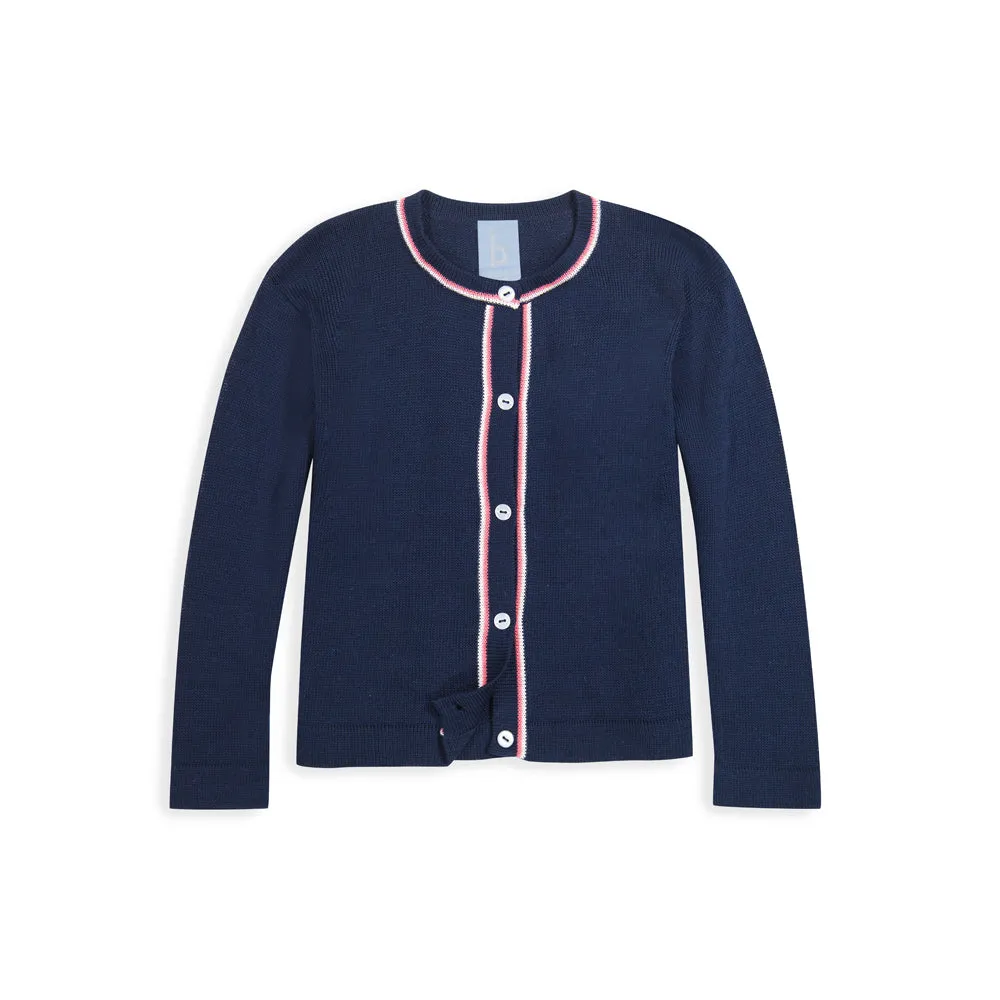Mercerized Pima Mae Cardigan -- Navy w/ Hot Pink