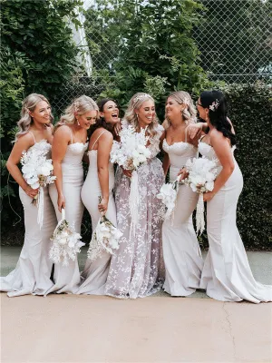 Mermaid Sweetheart Straps Lace Appliques Long Bridesmaid Dresses, BD1105