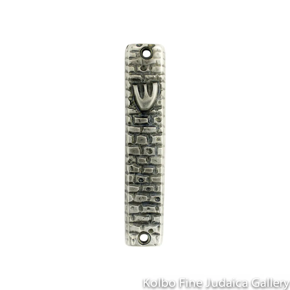 Mezuzah, Pewter Finish, Small, Western Wall Design