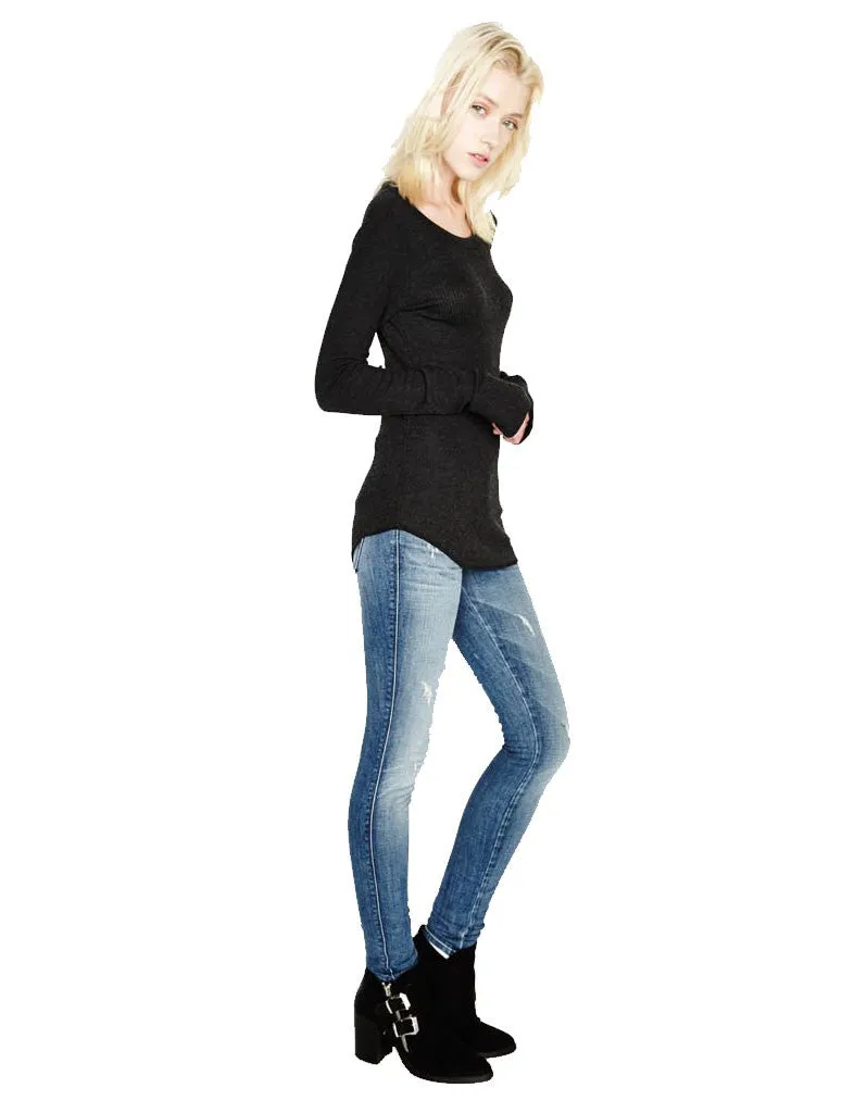 Michael Lauren Alick L/S Crew Neck Top in Charcoal