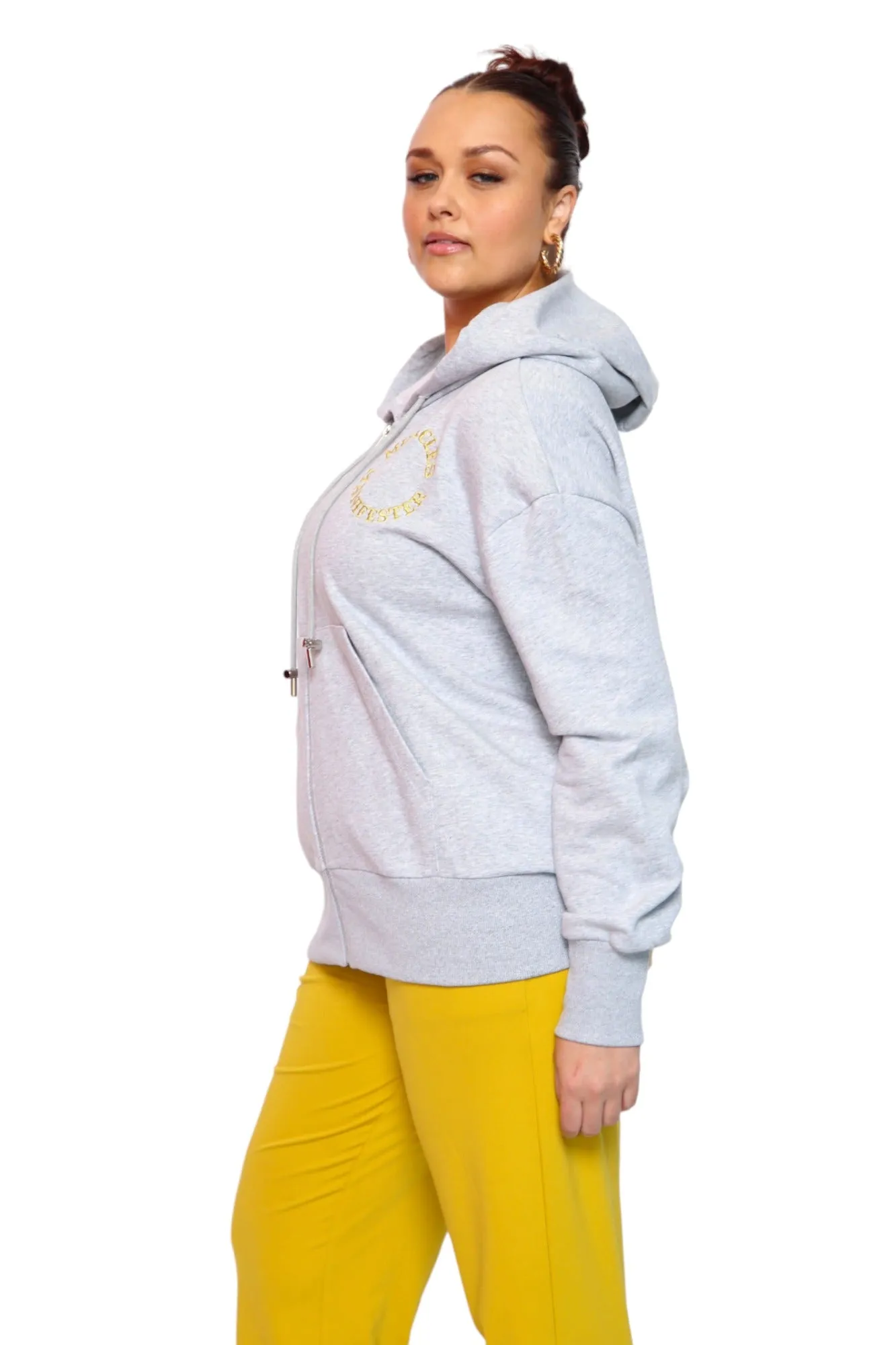 Miracles Manifester Embroidered Zip Hoodie - Light Grey