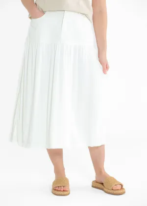 Mix Media Denim Midi Skirt
