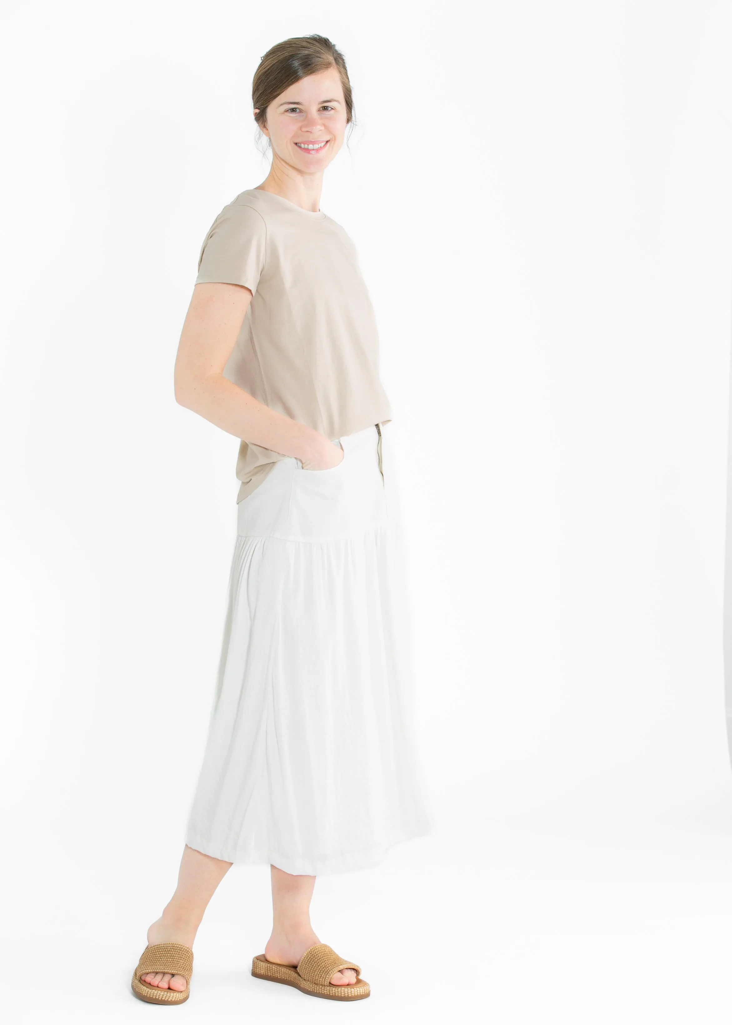 Mix Media Denim Midi Skirt