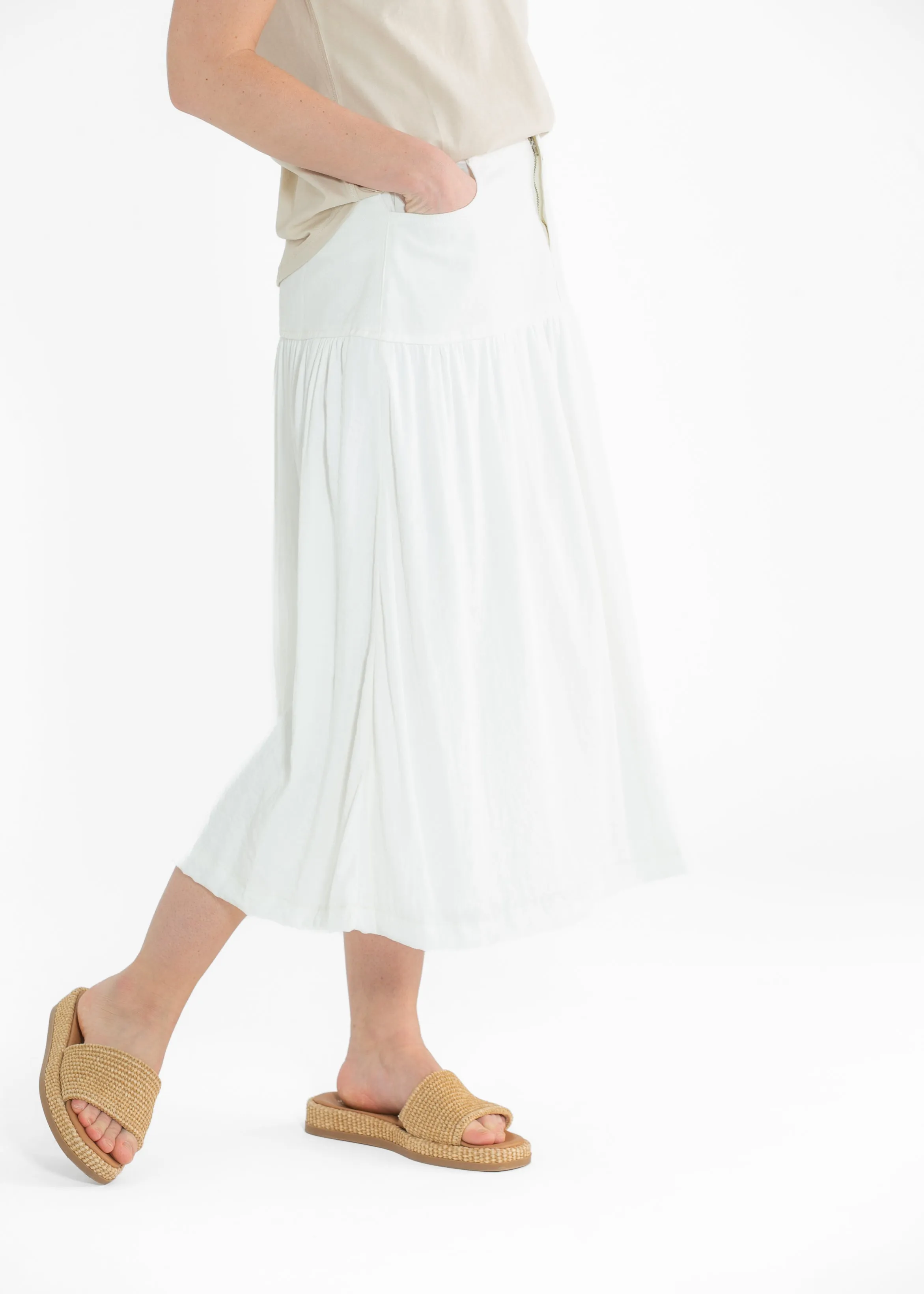 Mix Media Denim Midi Skirt