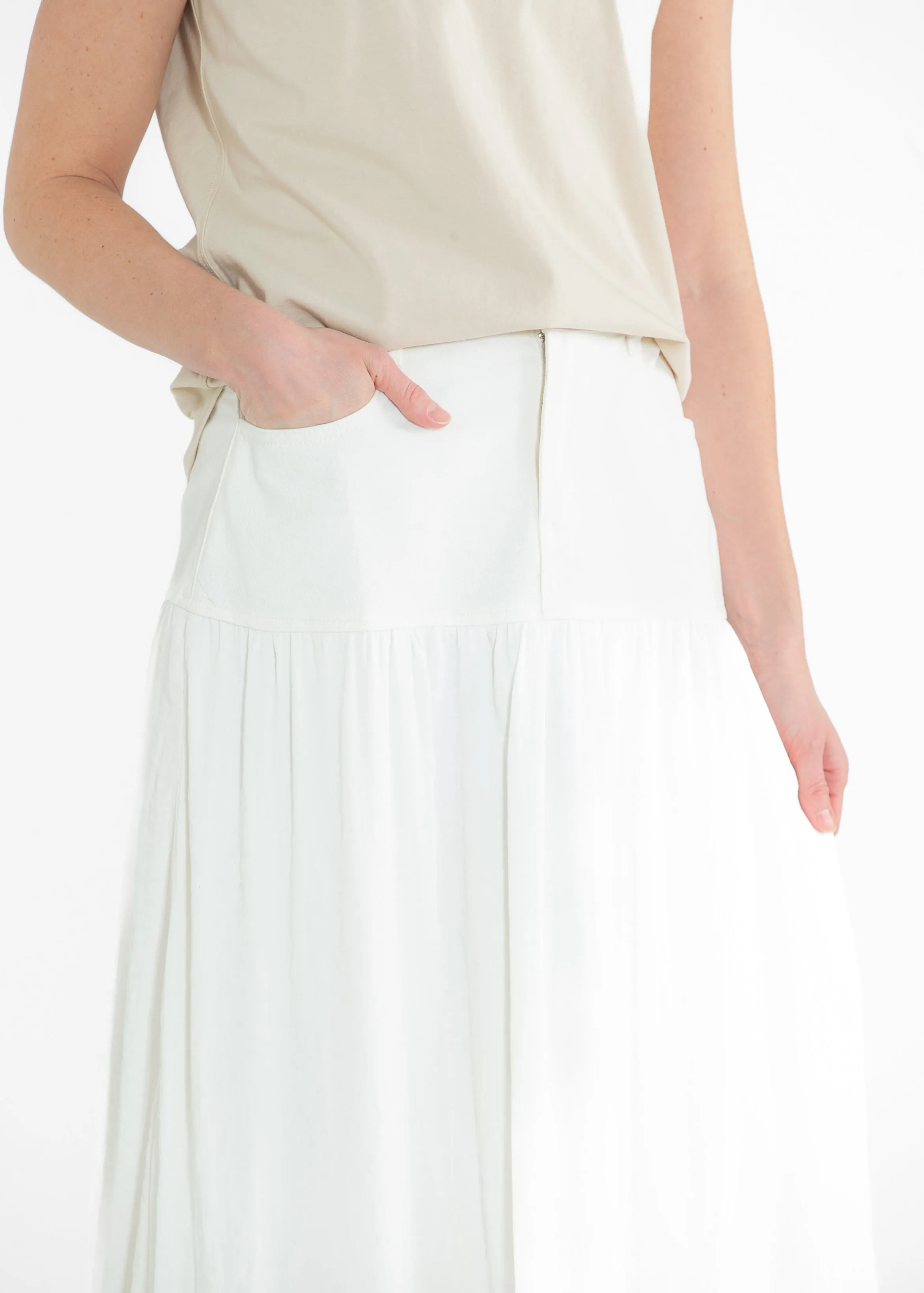 Mix Media Denim Midi Skirt