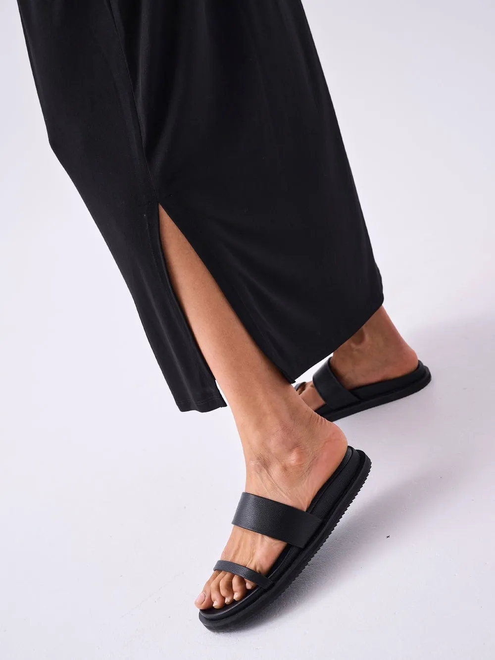 Modal Shirred Tie Dress  Black