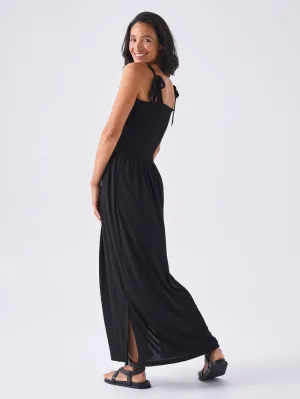 Modal Shirred Tie Dress  Black