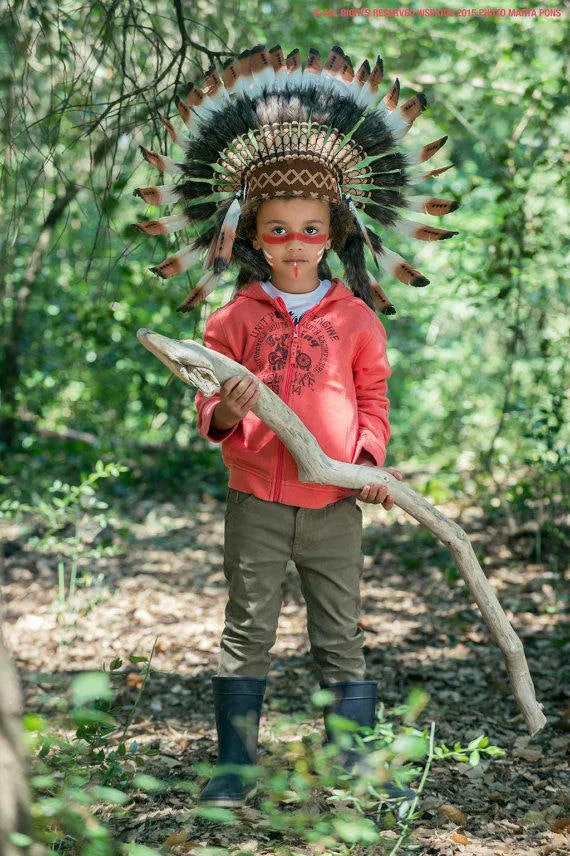 N22- For Children: three colors brown Feather Headdress. From 5 to 8 years old.