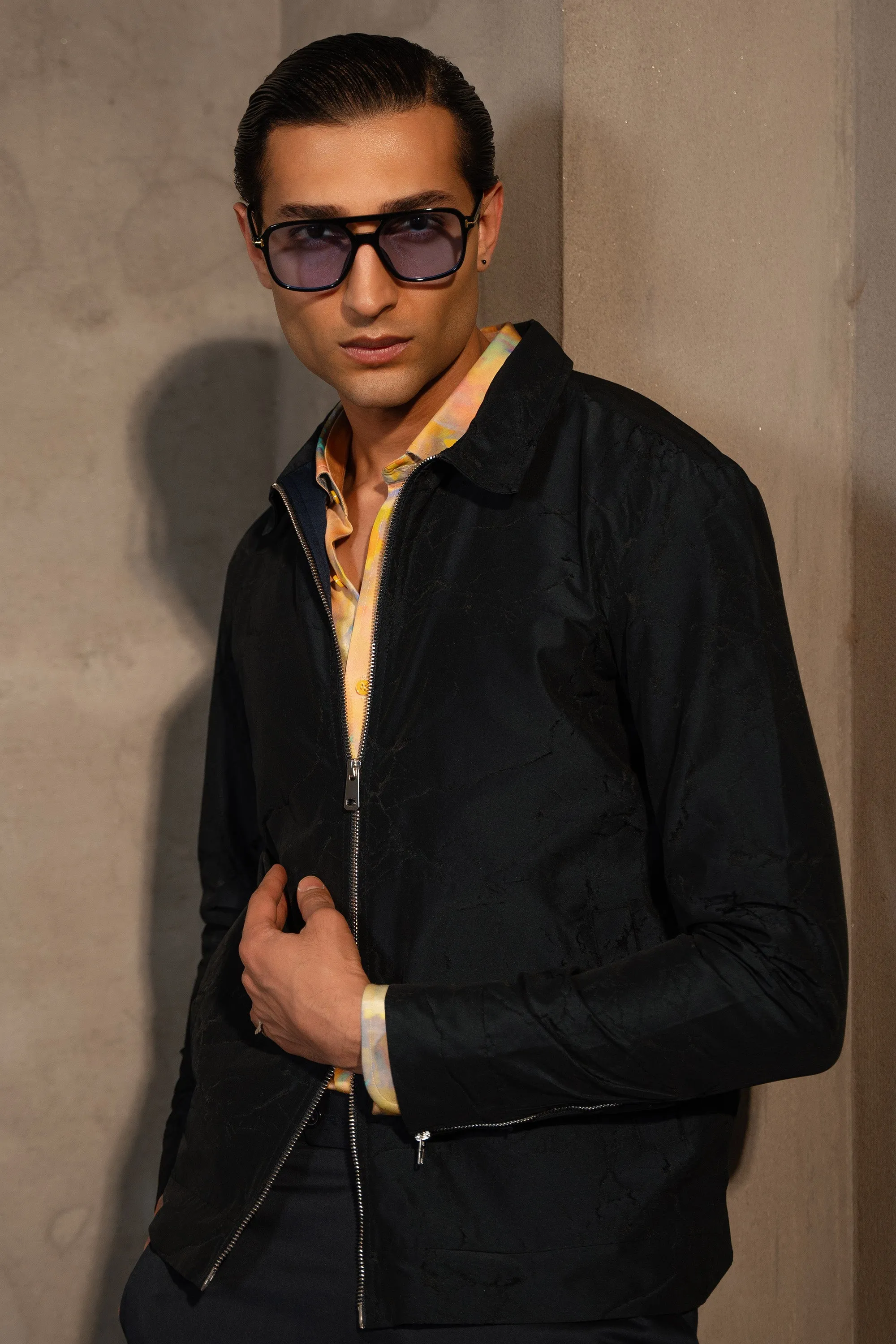 Navy Blue Ingrain Textured Zipper