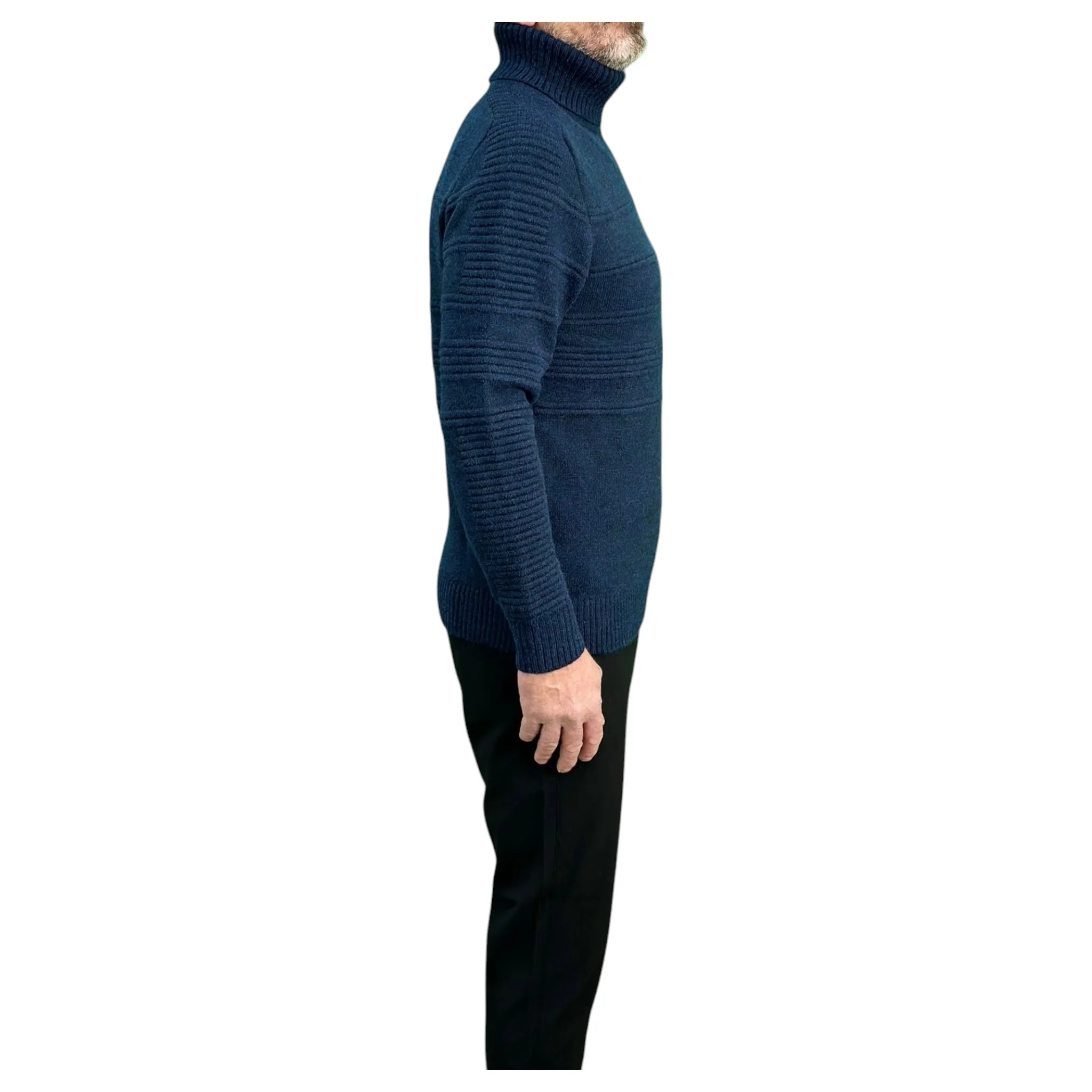 Navy Blue   Men's Chunky Turtleneck Sweater -100% Real  Wool
