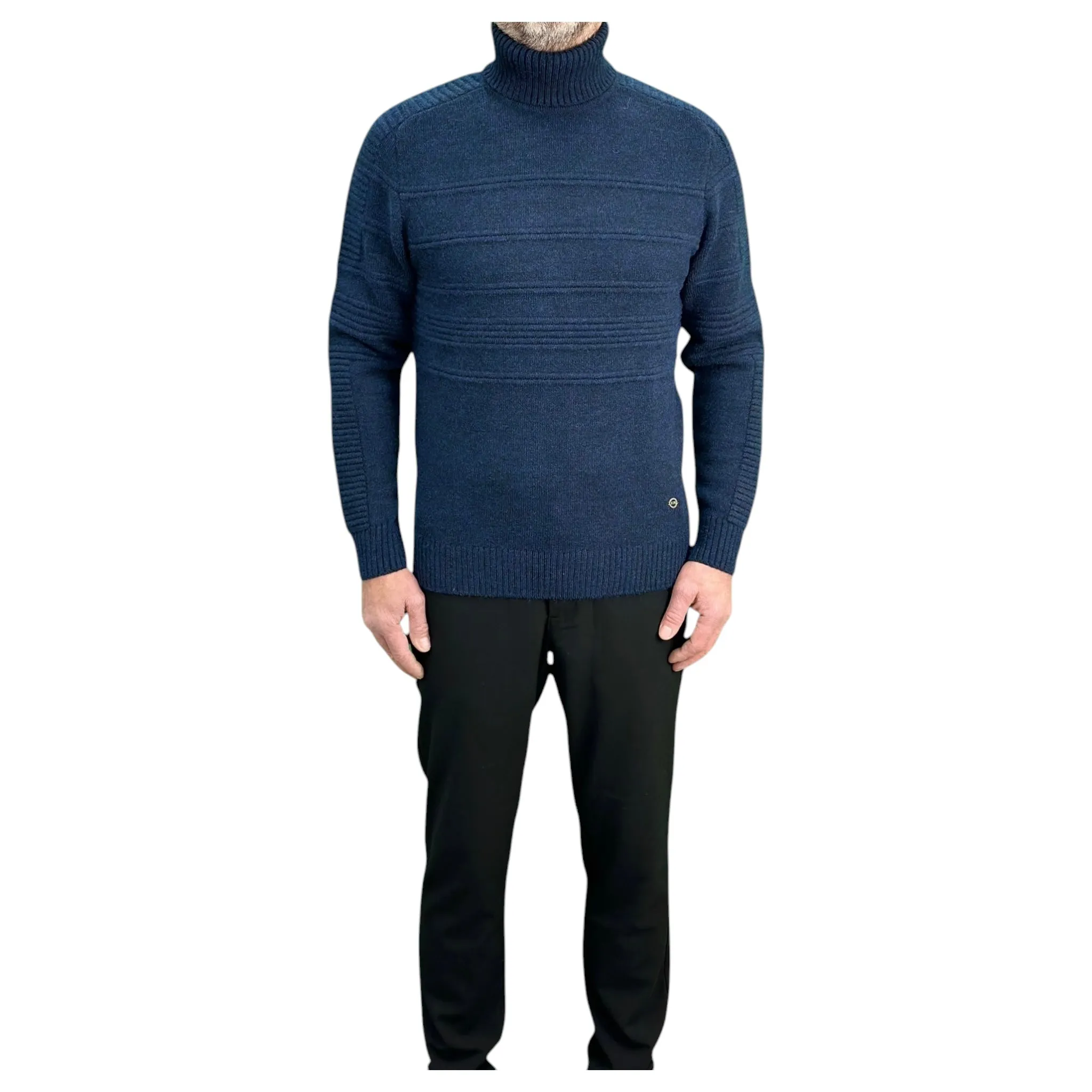 Navy Blue   Men's Chunky Turtleneck Sweater -100% Real  Wool