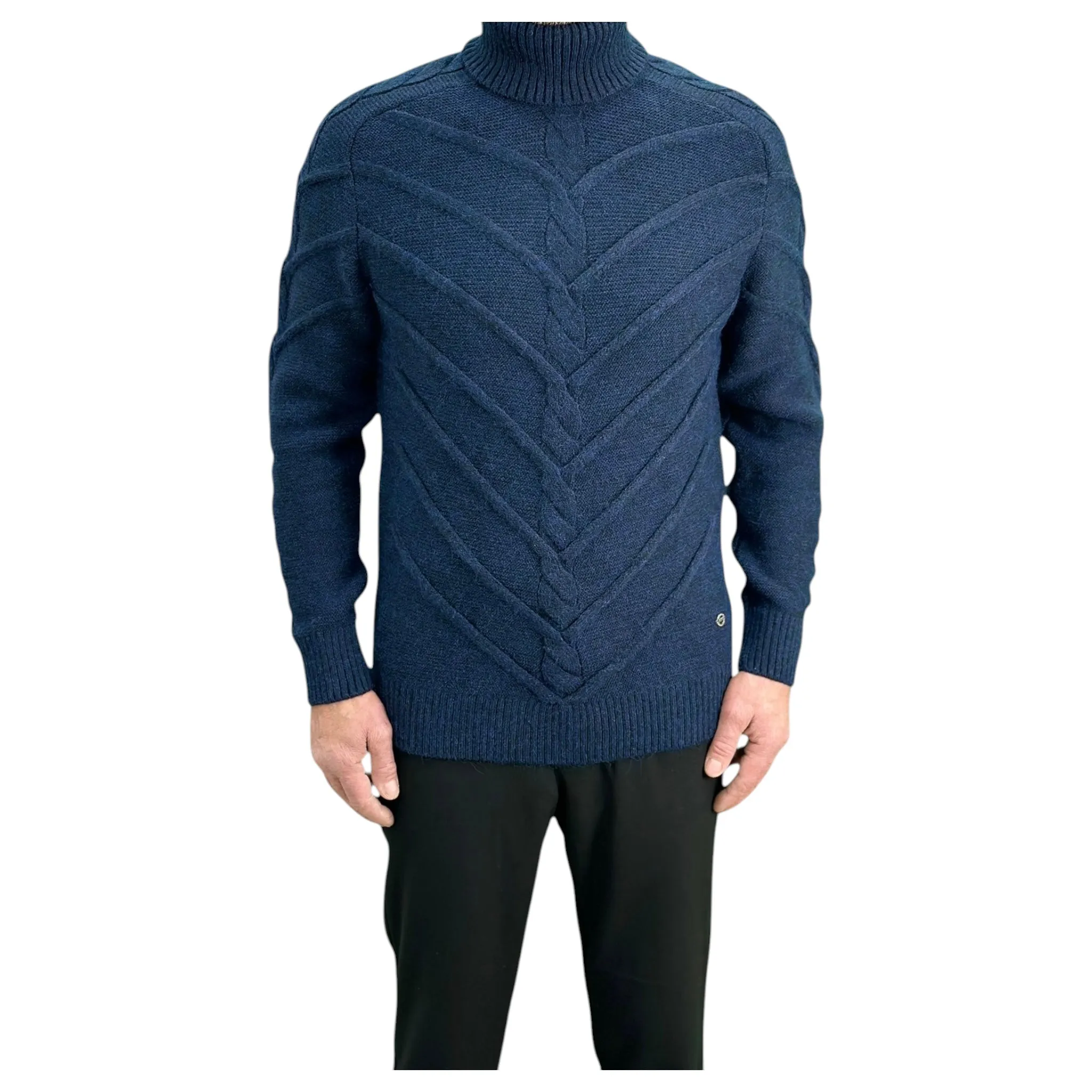 Navy Blue Men's Chunky Turtleneck Sweater -100% Real  Wool