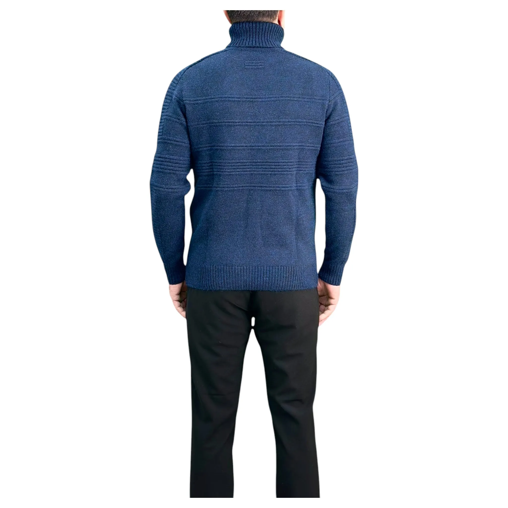 Navy Blue   Men's Chunky Turtleneck Sweater -100% Real  Wool