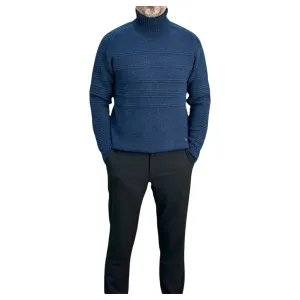 Navy Blue   Men's Chunky Turtleneck Sweater -100% Real  Wool