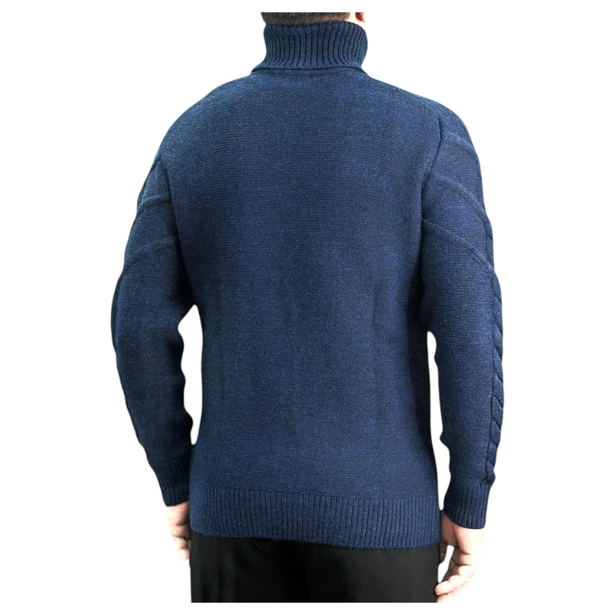 Navy Blue Men's Chunky Turtleneck Sweater -100% Real  Wool