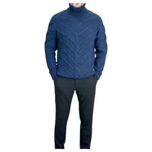 Navy Blue Men's Chunky Turtleneck Sweater -100% Real  Wool