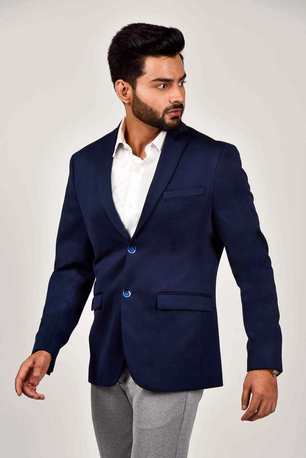 Navy Knitted Blazer for Leisure Events