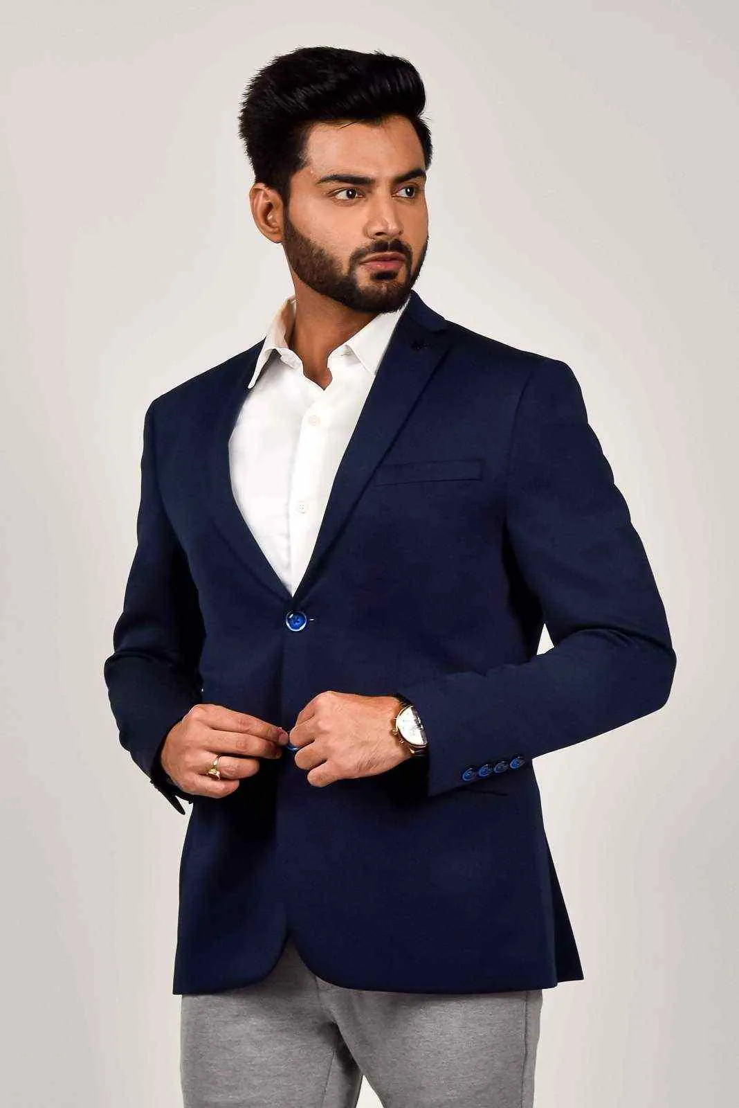 Navy Knitted Blazer for Leisure Events