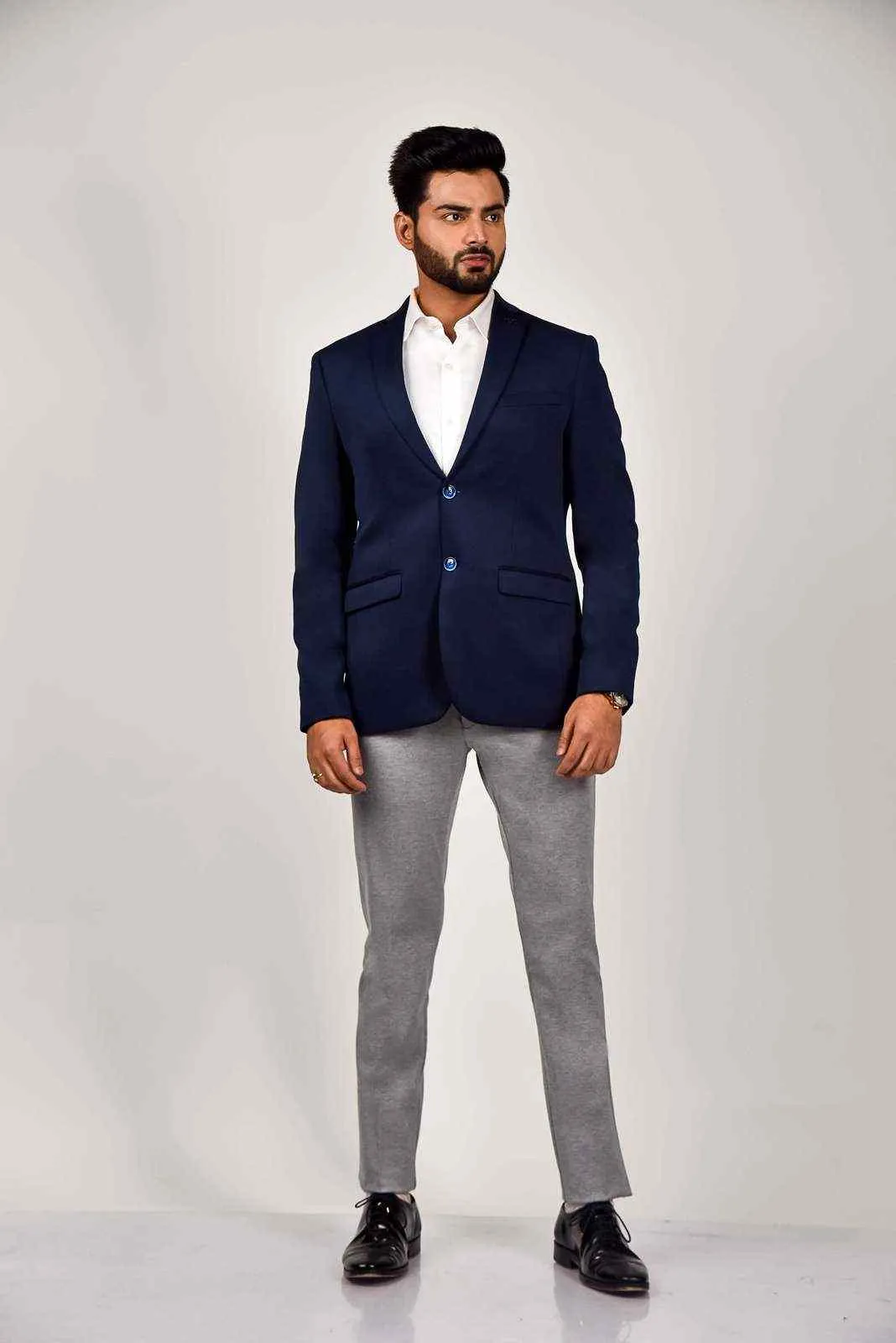 Navy Knitted Blazer for Leisure Events