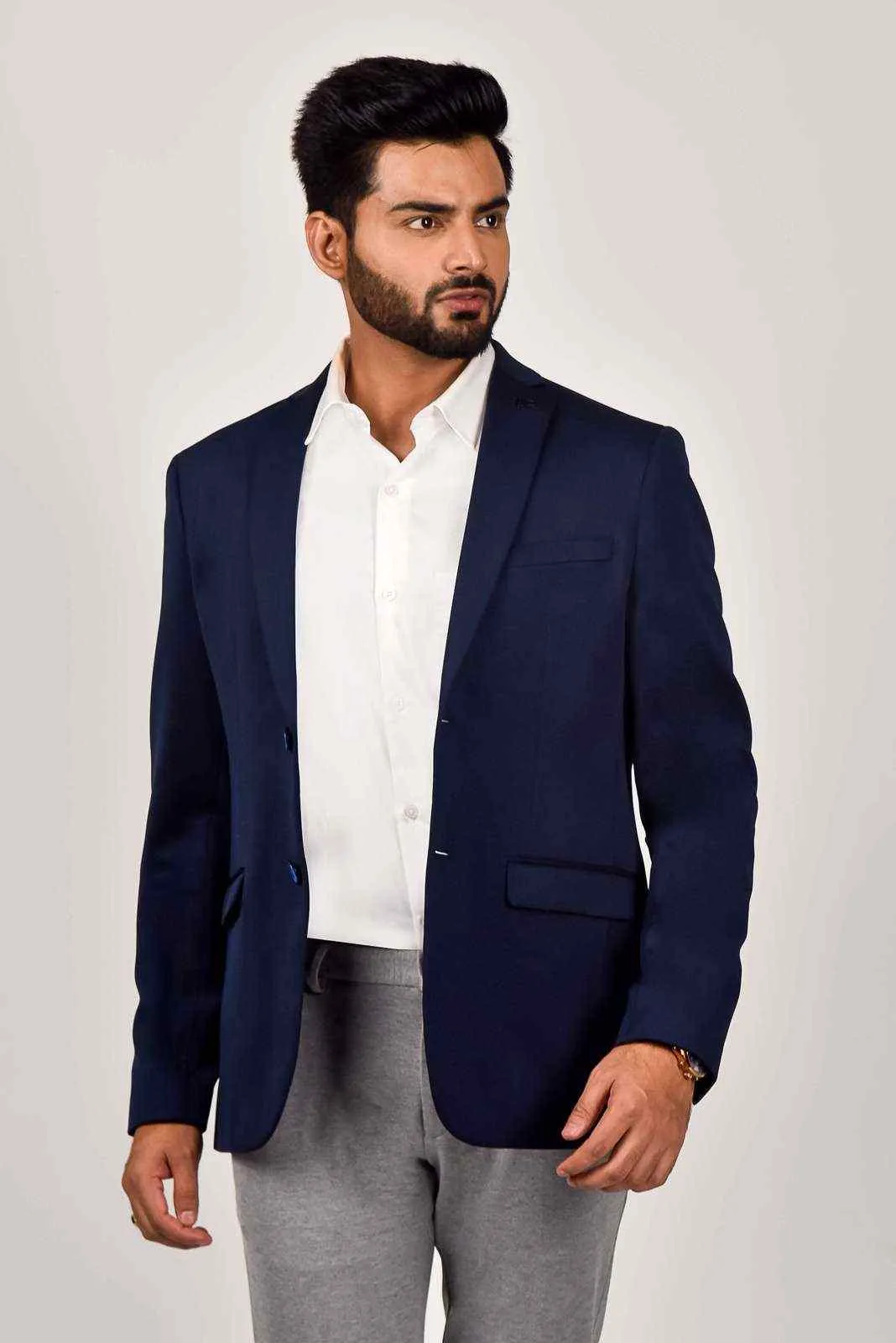 Navy Knitted Blazer for Leisure Events