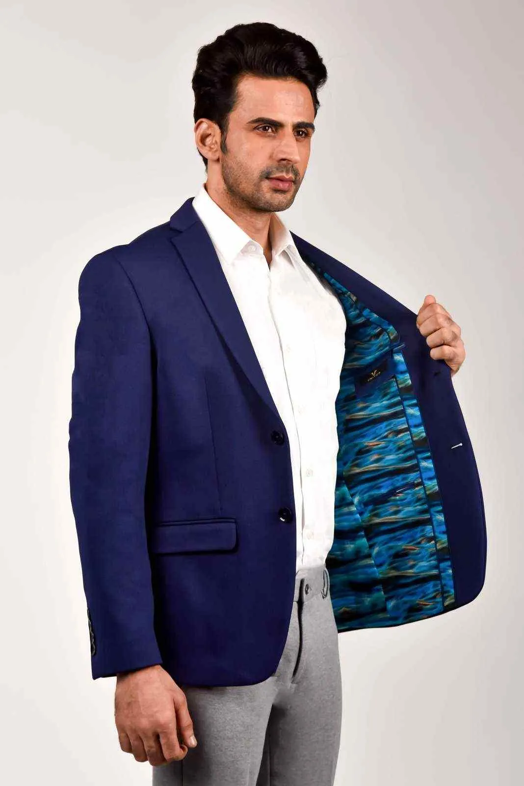 Navy Knitted Blazer For Office