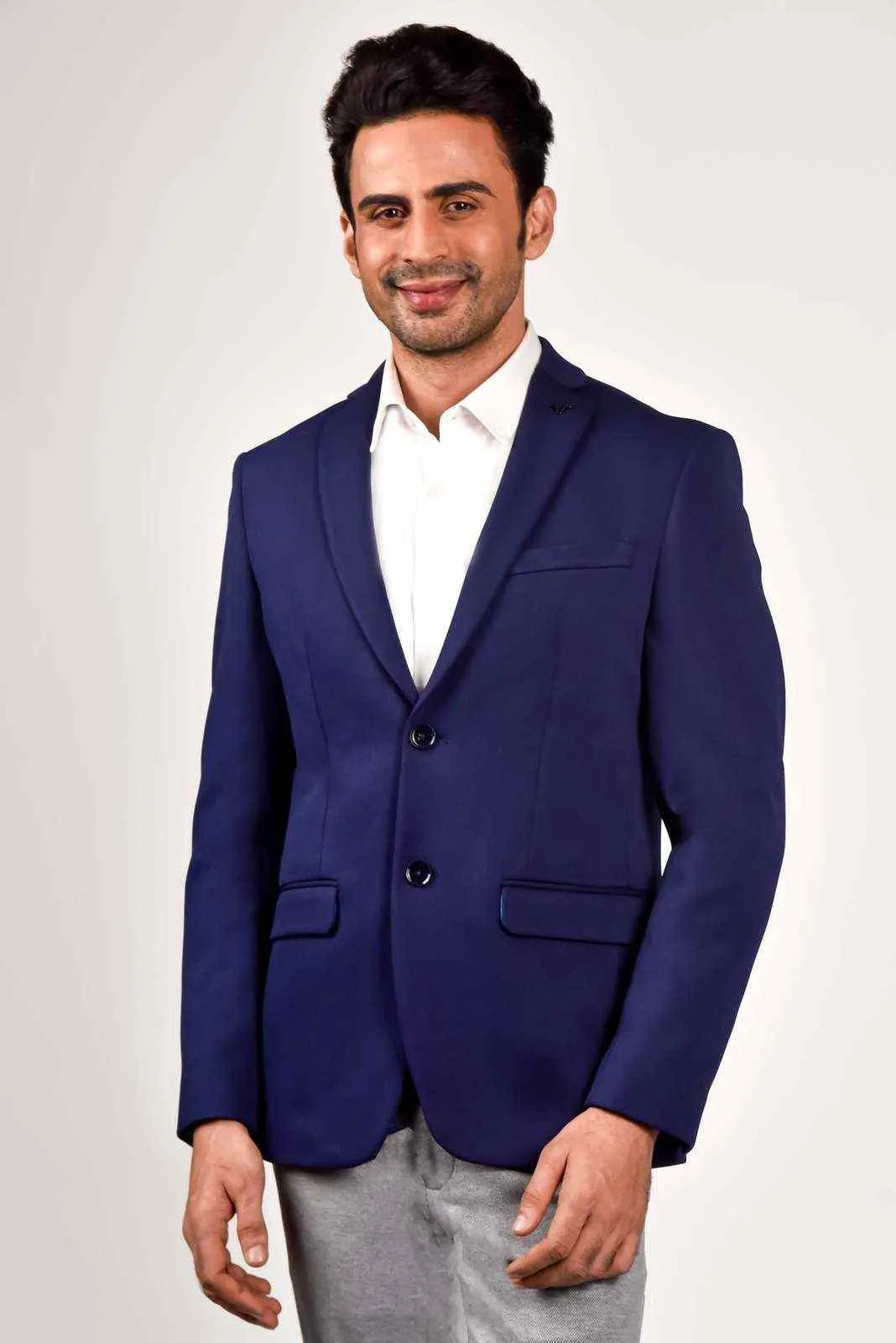 Navy Knitted Blazer For Office