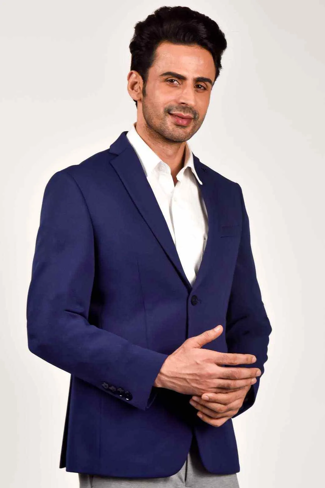 Navy Knitted Blazer For Office
