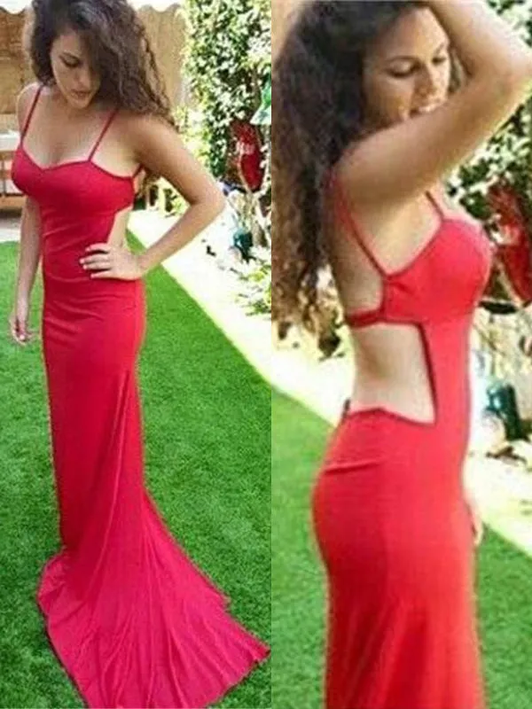 New Arrival Red Spaghetti Straps Open Back Unique Evening Party Prom Dress,PD0064