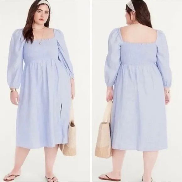 New! J. Crew linen daydream midi dress blue 20368