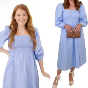 New! J. Crew linen daydream midi dress blue 20368