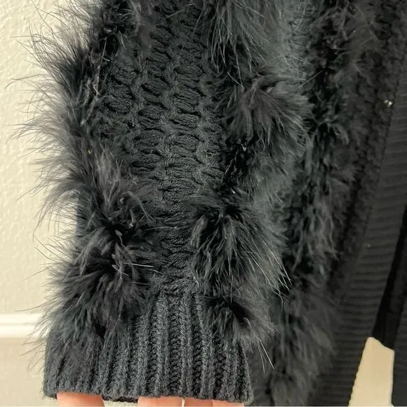 Nichole Lynel Feather Trimmed Long Cardigan