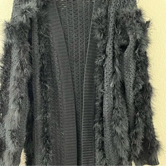 Nichole Lynel Feather Trimmed Long Cardigan