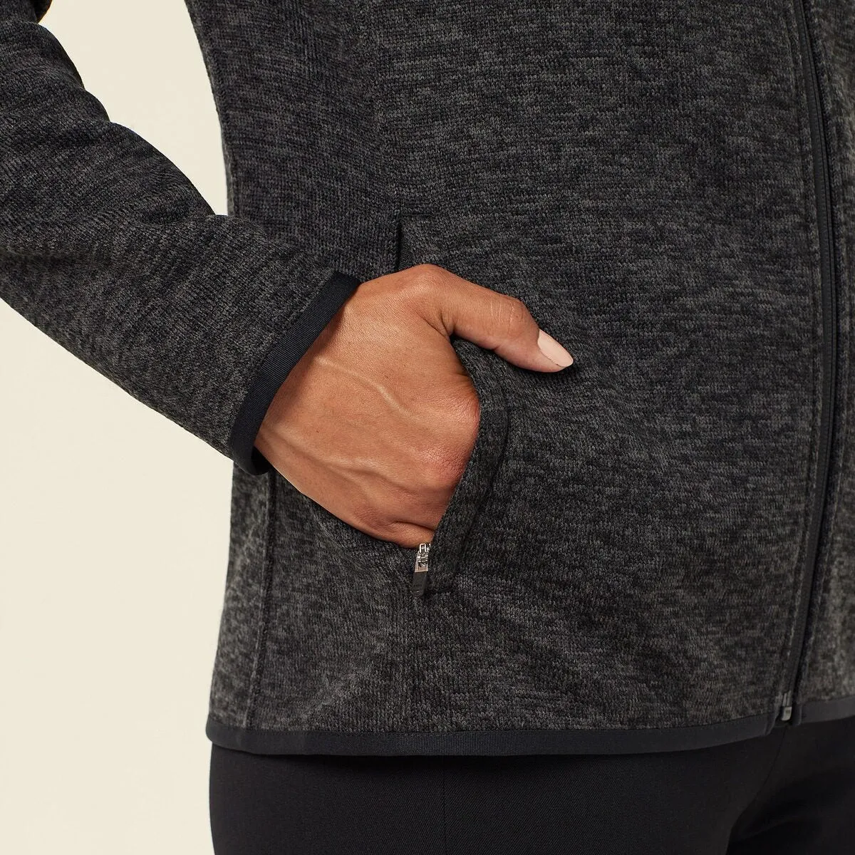 NNT Women's Textured Fleece Zip Front Jacket - Charcoal