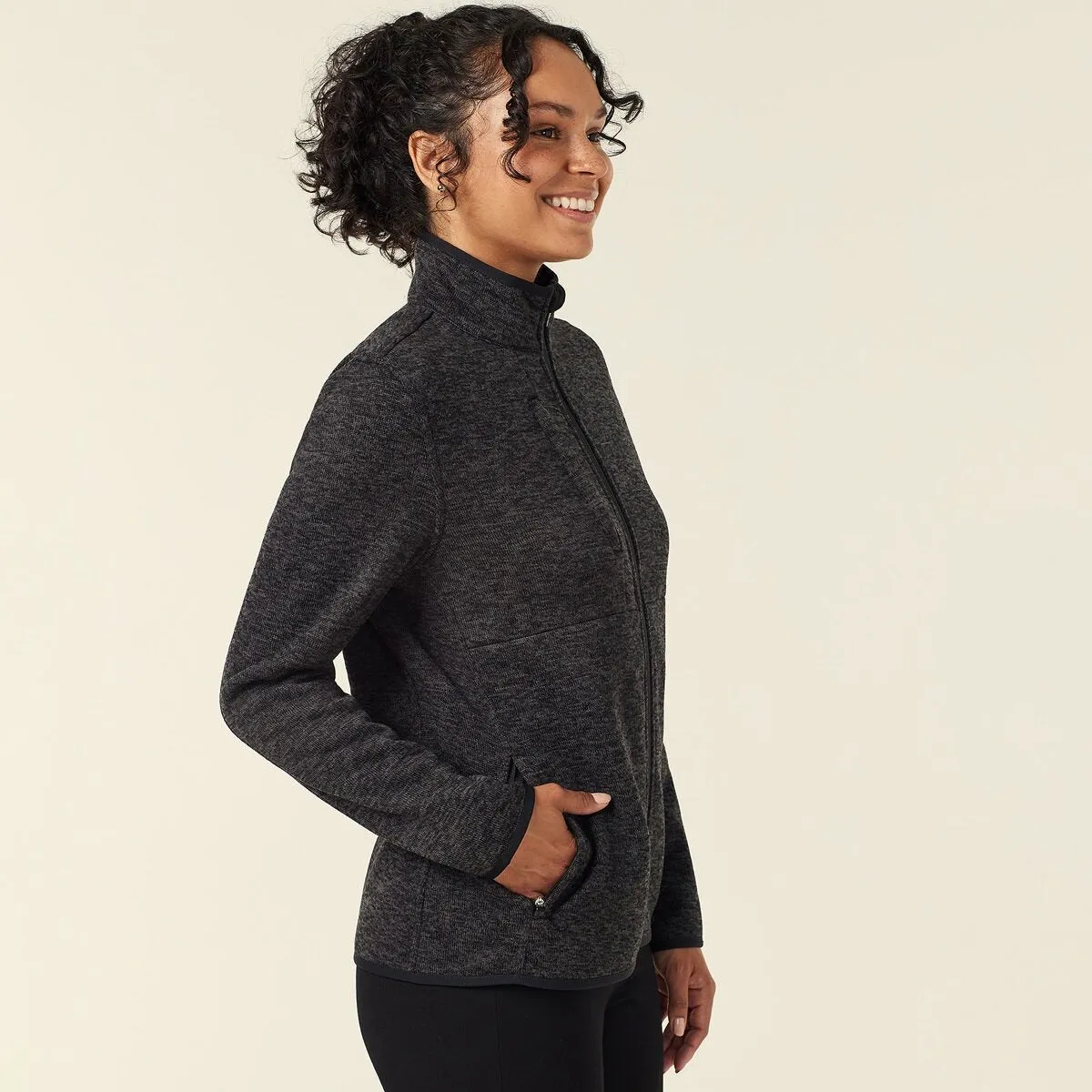 NNT Women's Textured Fleece Zip Front Jacket - Charcoal