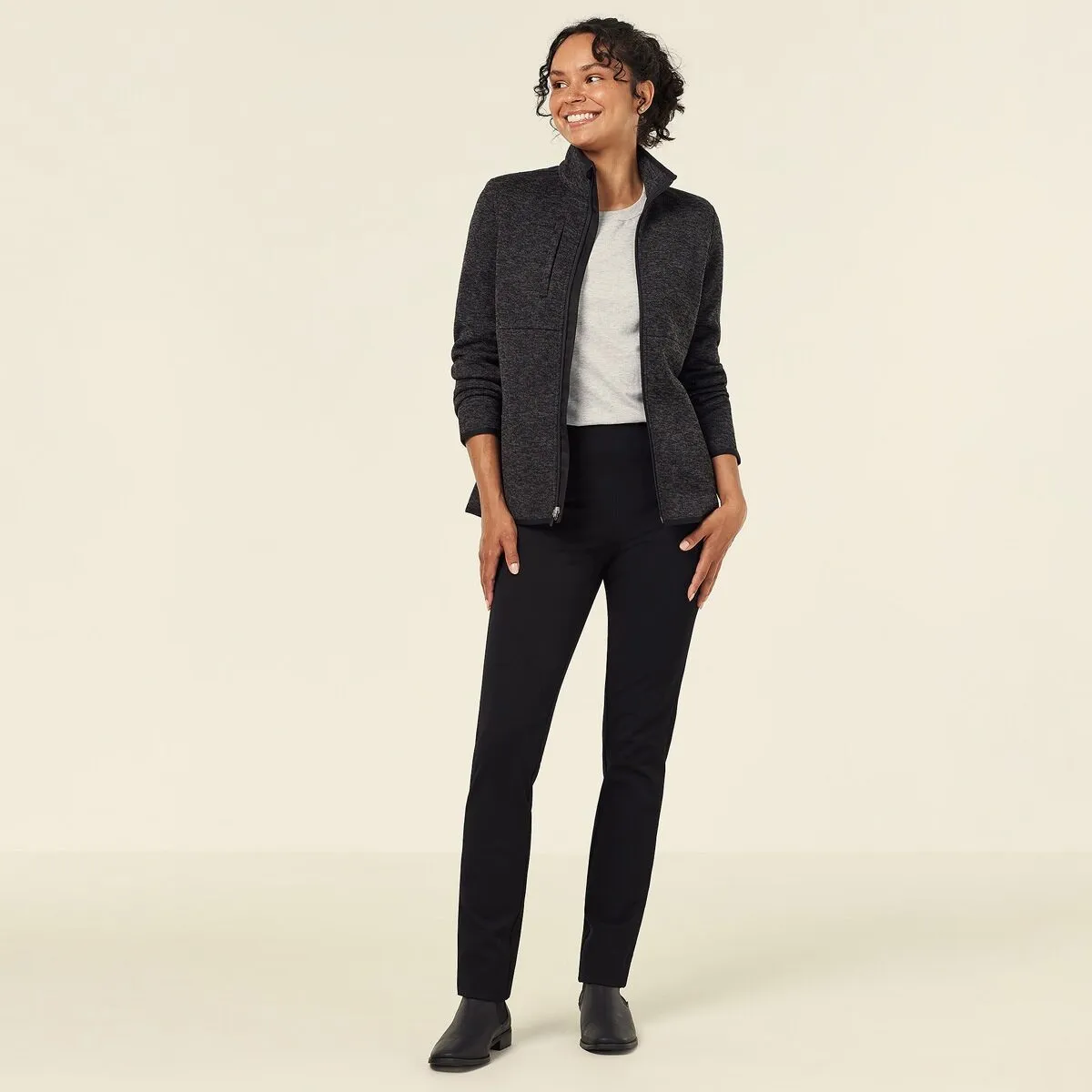 NNT Women's Textured Fleece Zip Front Jacket - Charcoal