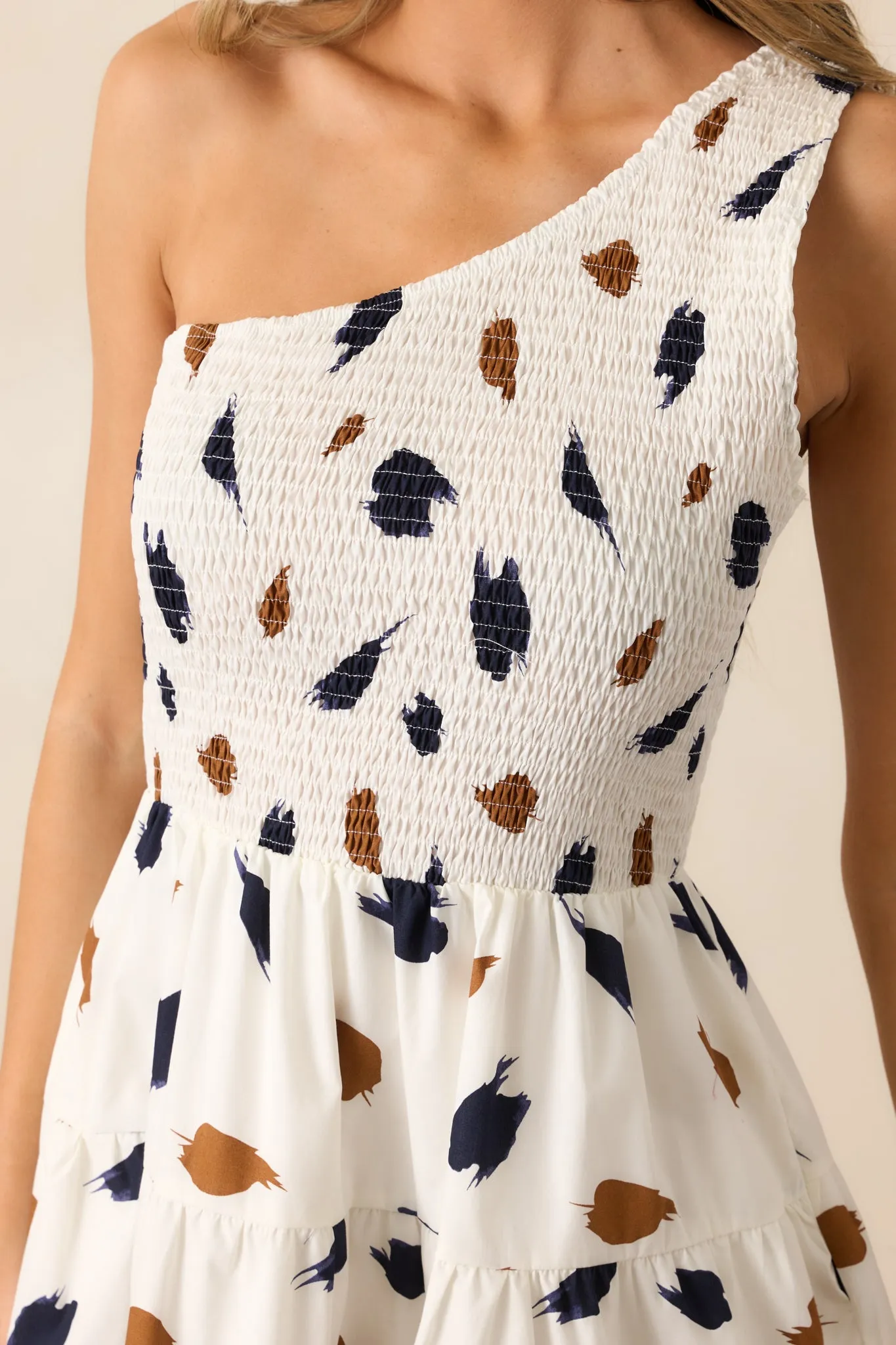No Need To Worry Cotton Ivory One Shoulder Mini Dress