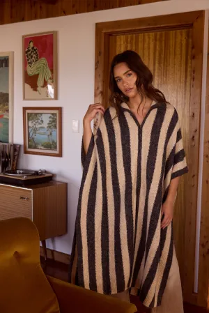 Nomad Poncho - Oatmeal with Charcoal Stripe