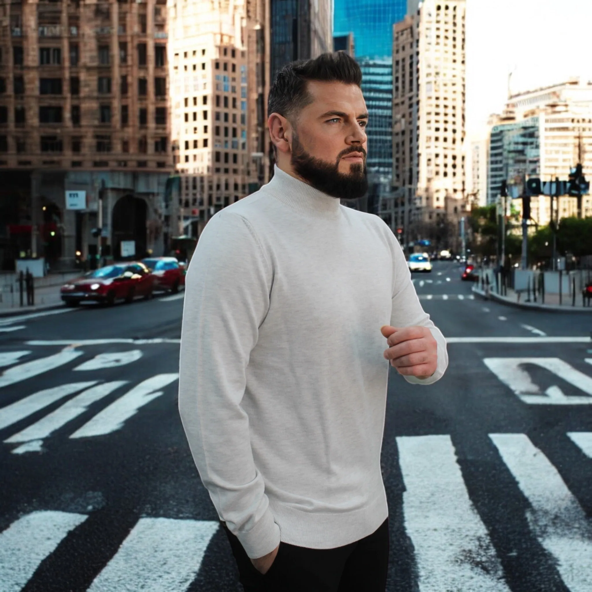Off- White Wool Mock Neck,  Essential  Sweater