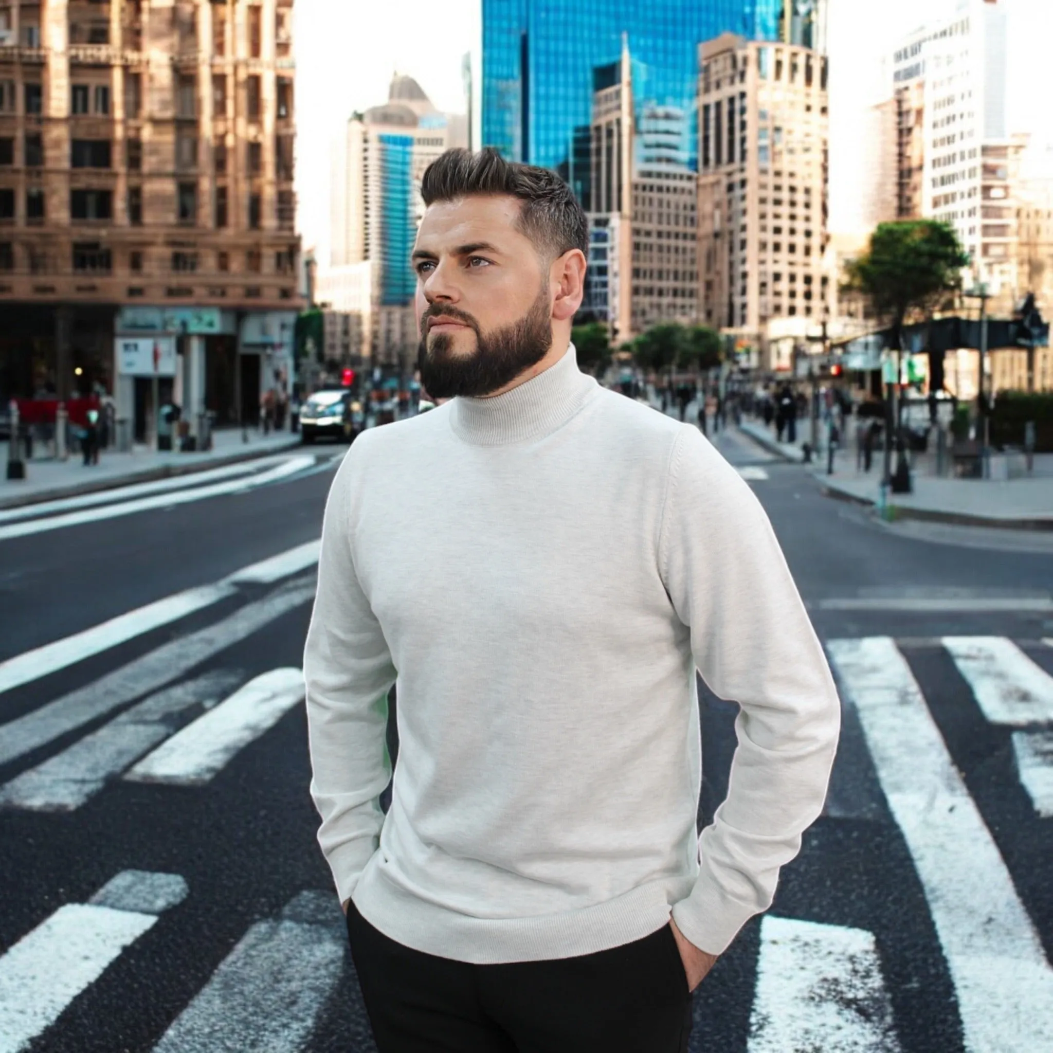 Off- White Wool Mock Neck,  Essential  Sweater