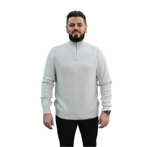 Off White Wool- Quarter Zipper,  Essential  Sweater