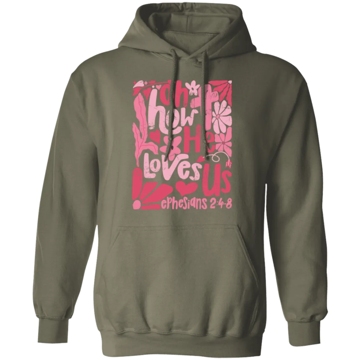 Oh How He Loves Us Hoodie – Gildan | Ephesians 2:4-8 Christian Apparel | Boho Valentine’s Faith Gift