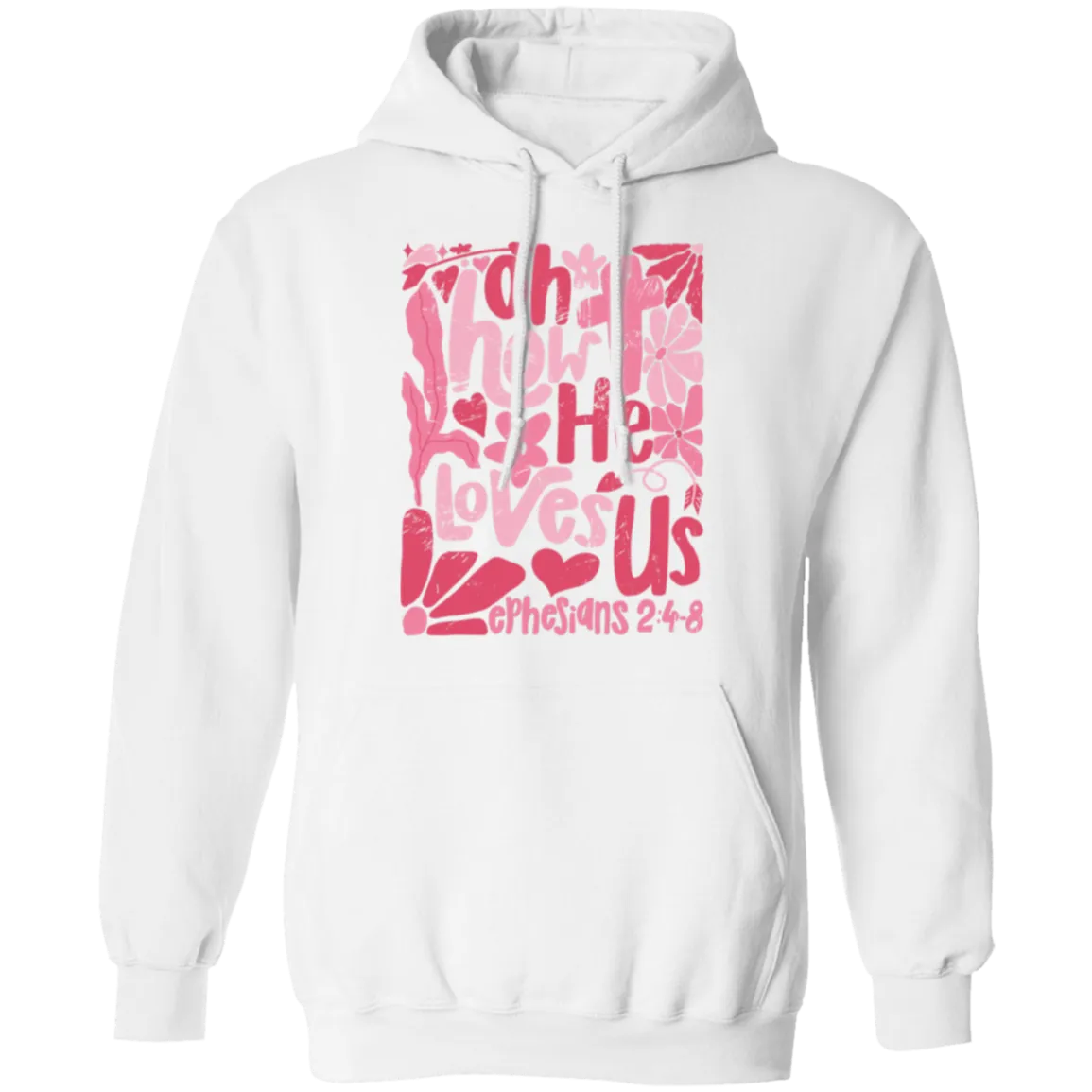 Oh How He Loves Us Hoodie – Gildan | Ephesians 2:4-8 Christian Apparel | Boho Valentine’s Faith Gift