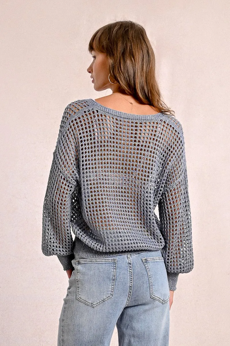OPENWORK AND IRIDESCENT KNIT SWEATER
