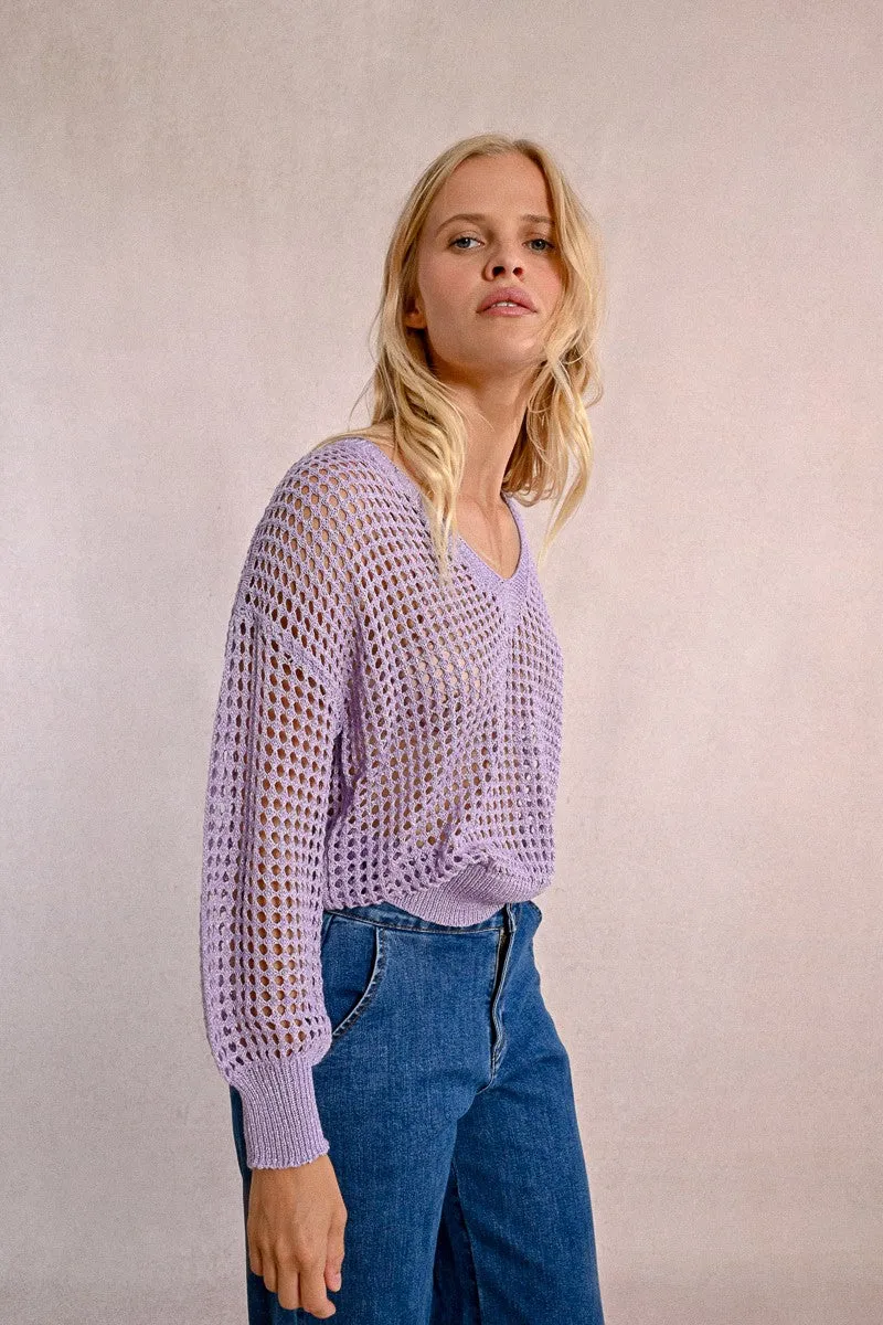 OPENWORK AND IRIDESCENT KNIT SWEATER