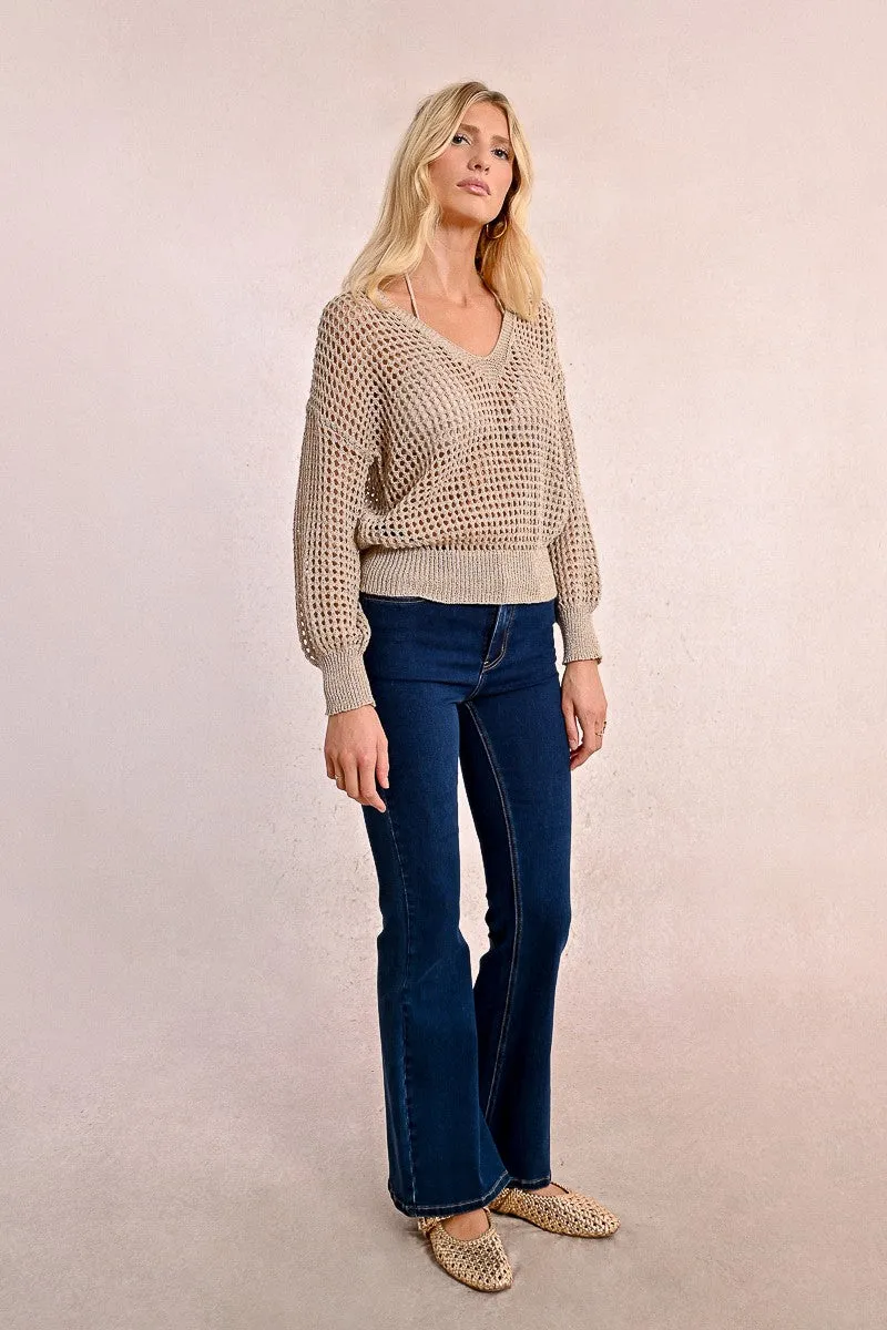 OPENWORK AND IRIDESCENT KNIT SWEATER