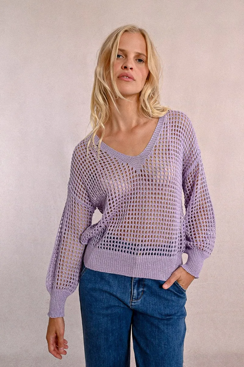 OPENWORK AND IRIDESCENT KNIT SWEATER