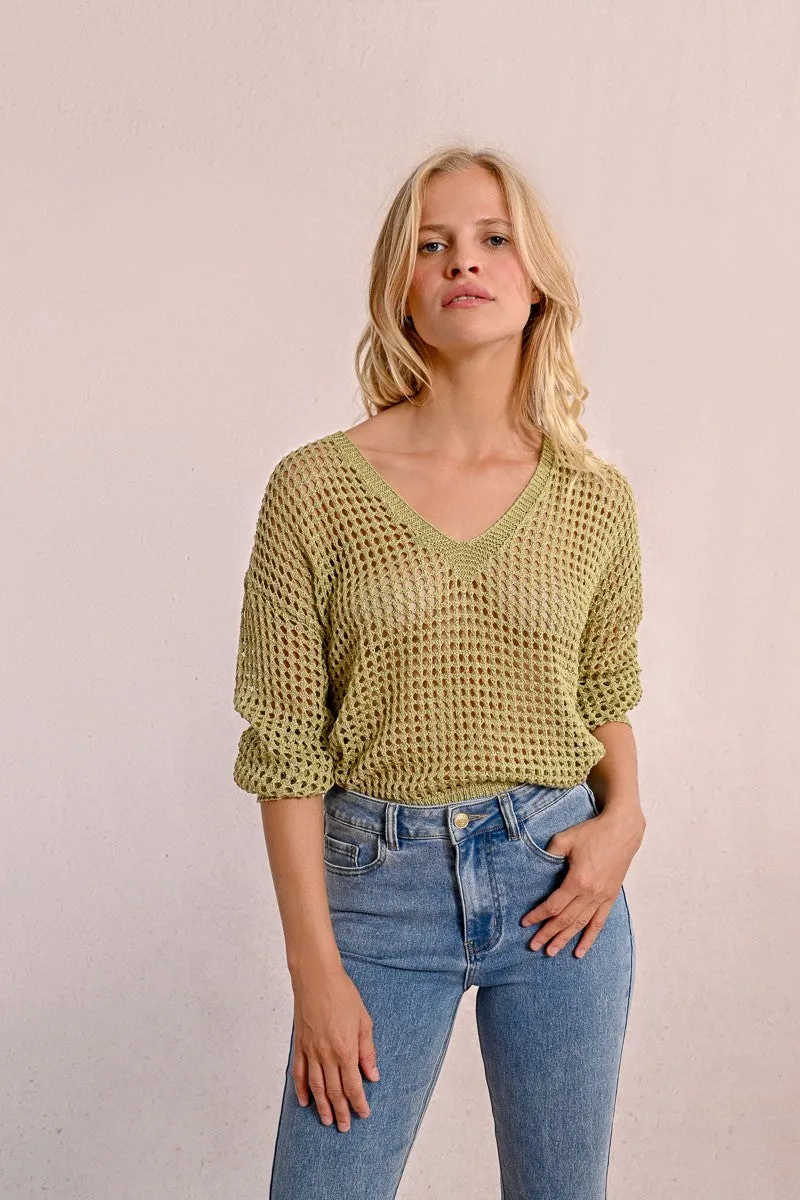 OPENWORK AND IRIDESCENT KNIT SWEATER