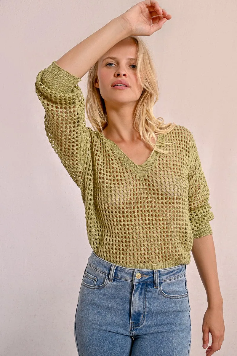OPENWORK AND IRIDESCENT KNIT SWEATER